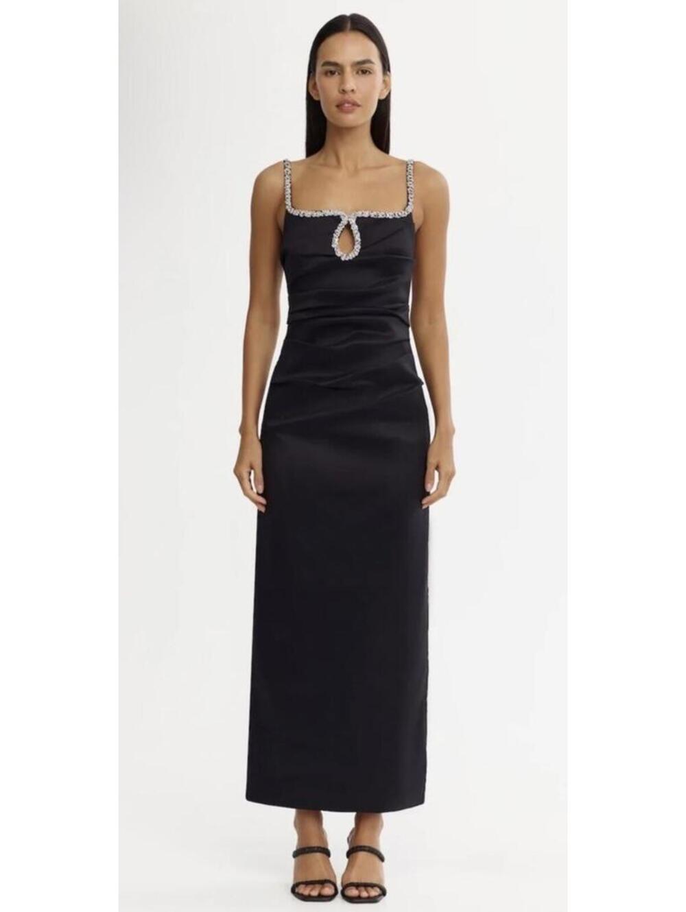 New Acler Astonhall Pleated Embellished-Trim Midi-Dress In Black Sz 8 $655